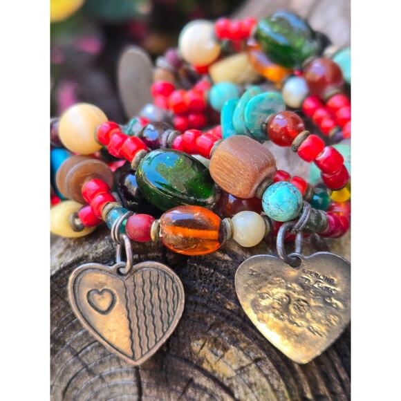 Vintage DON LUCAS Native American Navajo 925 Multi Strand Stone & Charm Bracelet - Picture 2 of 10